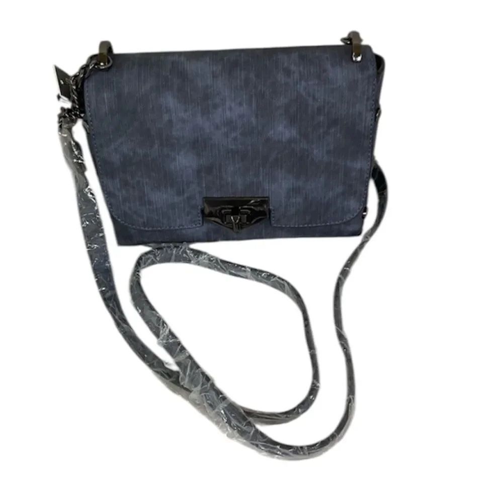 NEW Sondra Roberts Squared Washed Blue Twist Lock Studded Flap Crossbody Bag